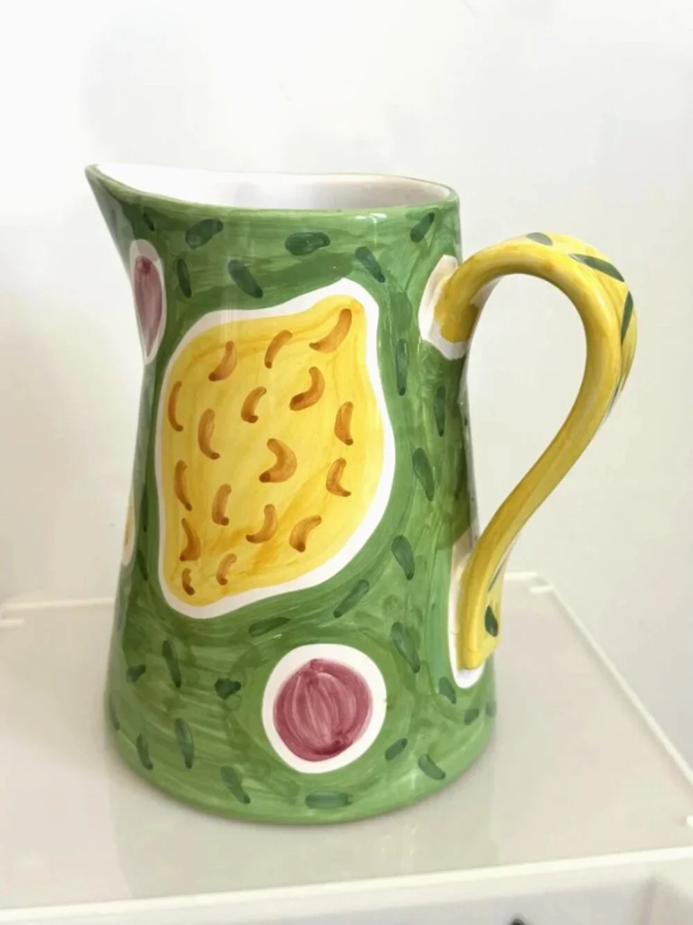 Vintage Sberna Deruta Italy Ceramic Lemon Pitcher Hand Painted Pottery Vase Jug